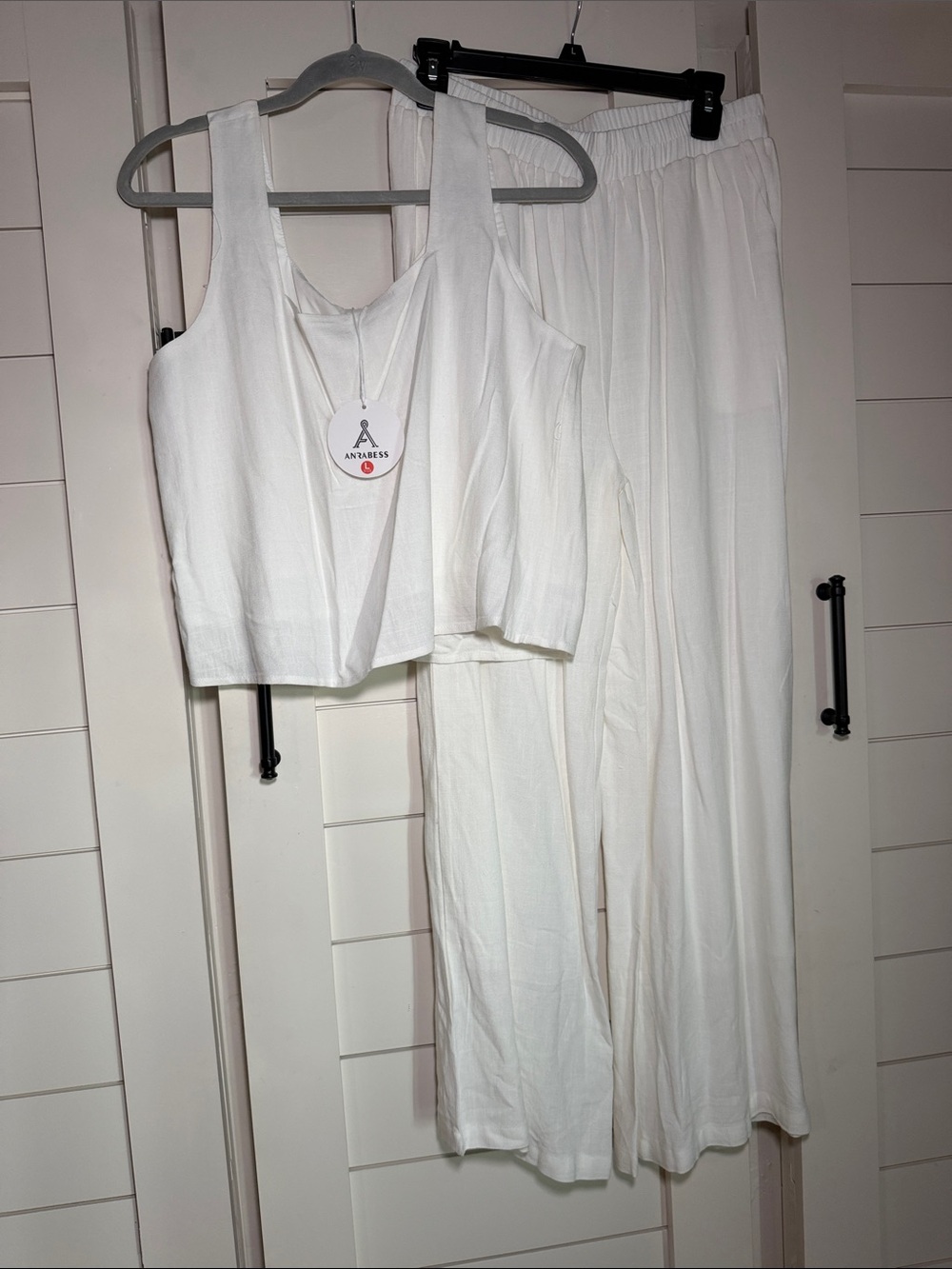AndRaeSse White Linen-Blend Wide-Leg Pants & Tank Set